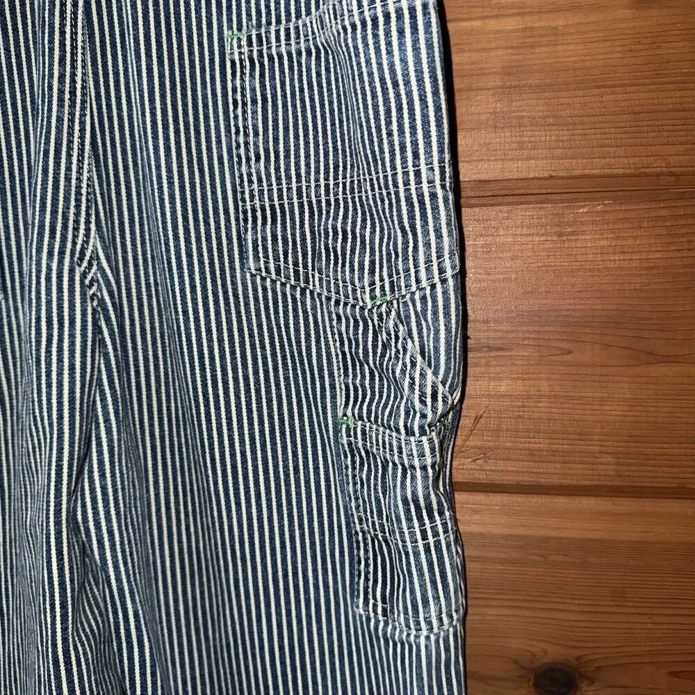OshKosh B'gosh Vintage Blue and White Striped Conductor Kids Overalls Size 2T